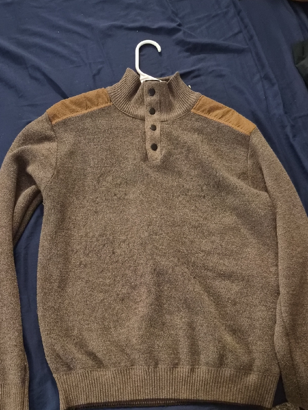TRUE ROCK Men's Brown Turtleneck Sweater with Tan Shoulder Panels